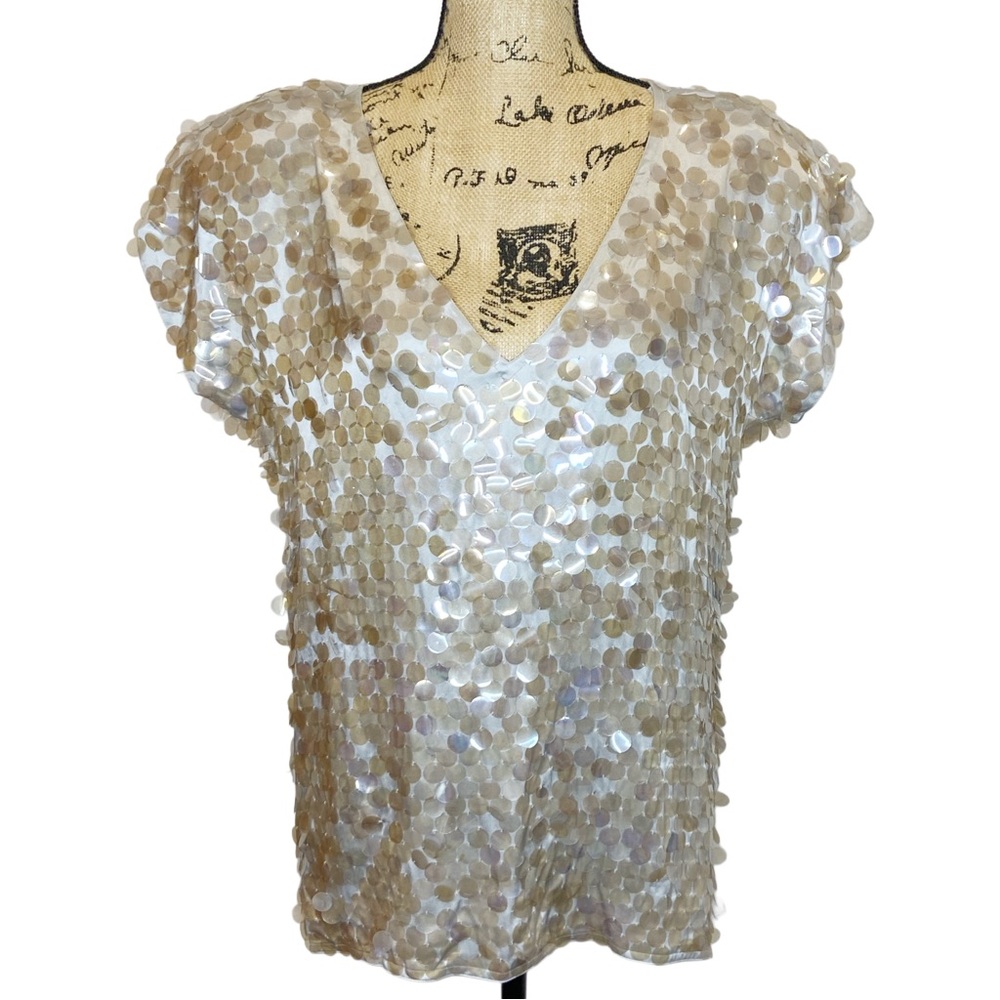 Vintage 80’s Cathy Hardwick 100% Silk Palette Sequin Top